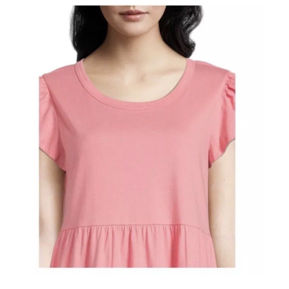 NEW Time & Tru Women's Coral RoseShort Sleeve Tiered Knit Dress w Pockets Sm… - Picture 6 of 6